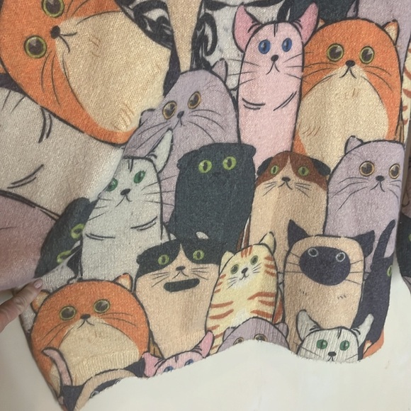 Cozy Cat Patterned Wool & Cotton blend Sweater - Multicolor size XXL - Picture 3 of 7